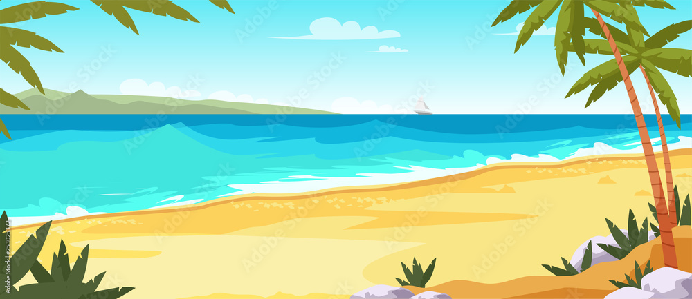 Tropical island flat vector color illustration