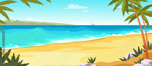 Fototapeta Naklejka Na Ścianę i Meble -  Tropical island flat vector color illustration