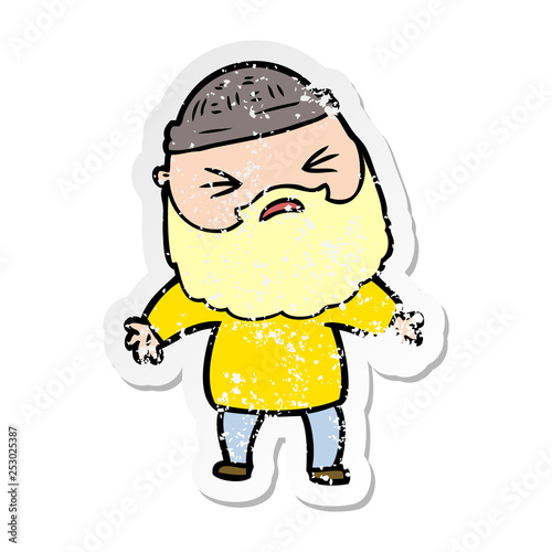 distressed sticker of a cartoon man with beard