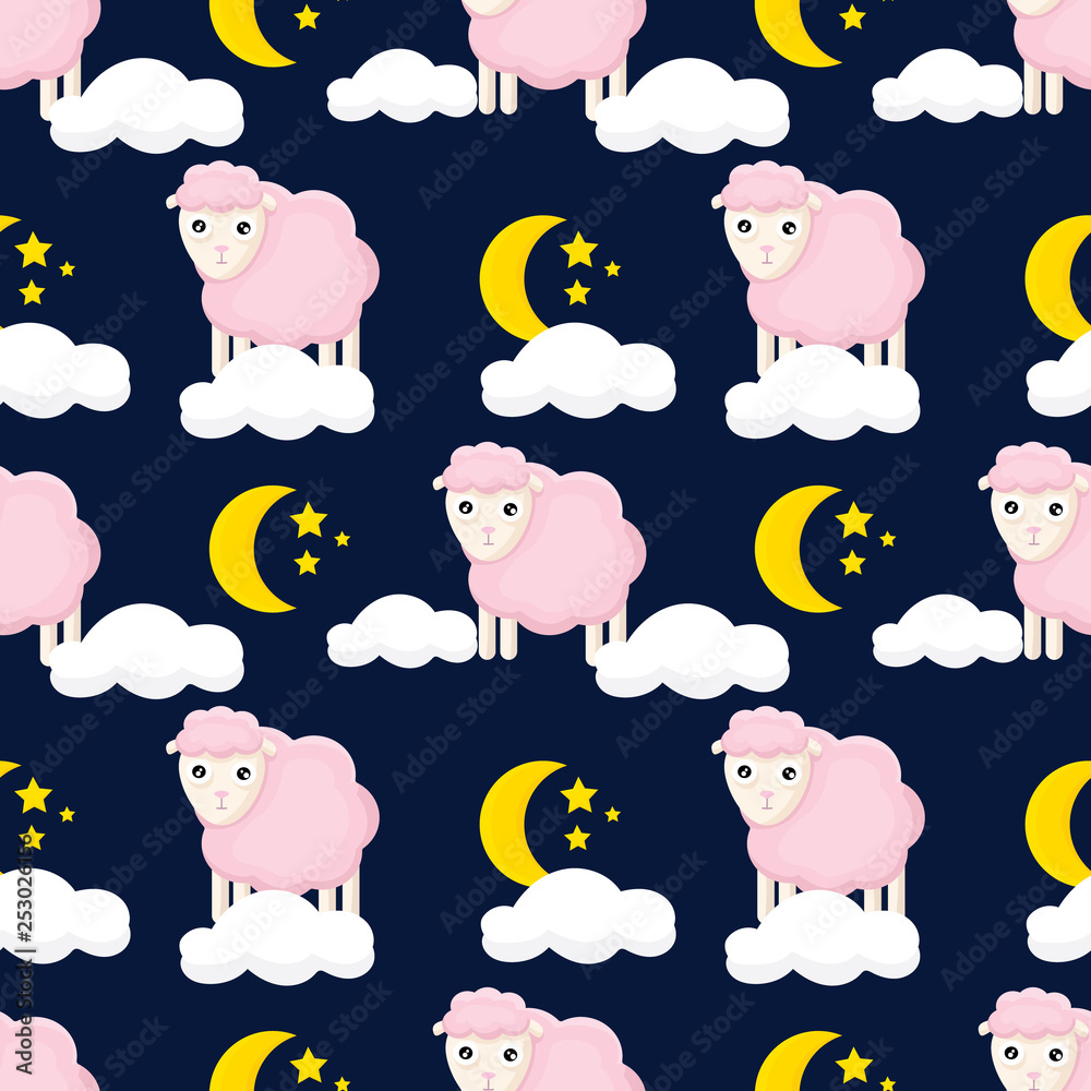 seamless pattern with ram and moon and stars