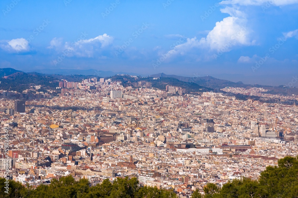 View on Barcelona from Montjuic hill, Spain