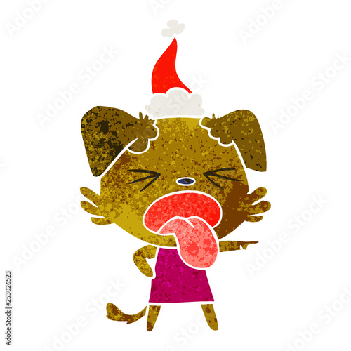 retro cartoon of a disgusted dog wearing santa hat