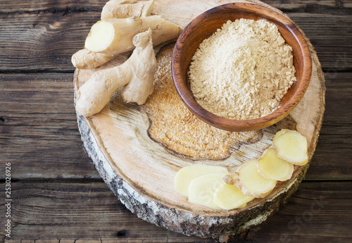 ginger on old wooden background