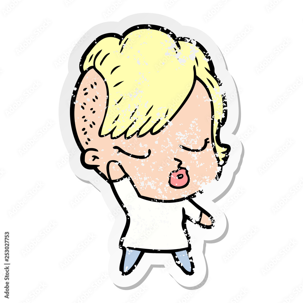 distressed sticker of a cartoon pretty hipster girl distressed sticker of a cartoon pretty hipster girl