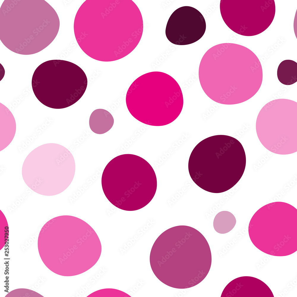 Seamless pattern with pink large and small deformed polka dots Seamless pattern with pink large and small deformed polka dots
