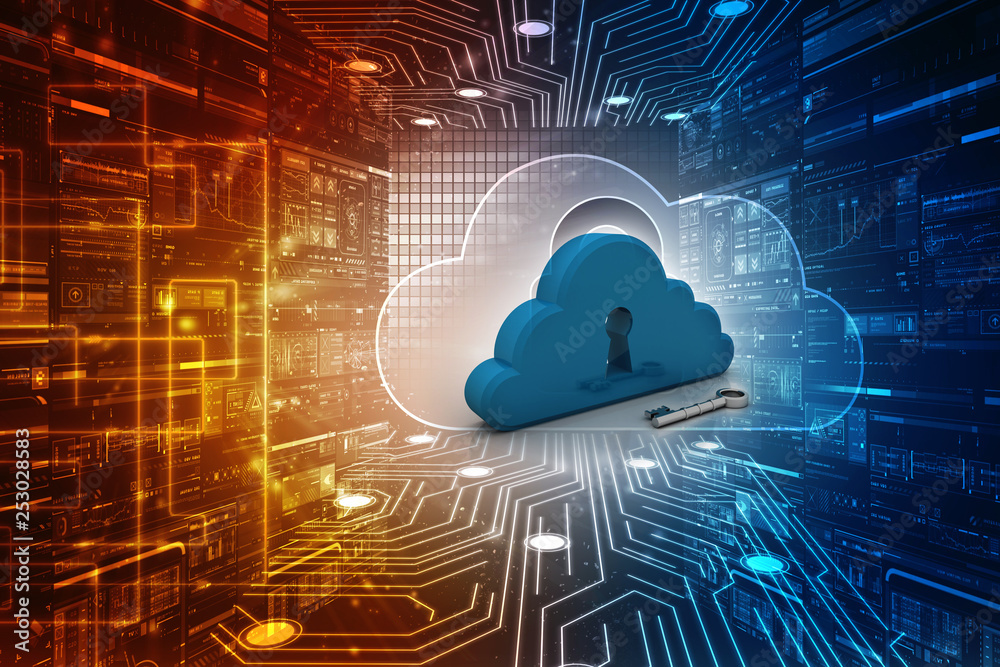 Фотография Key and lock on a cloud . 3D illustration