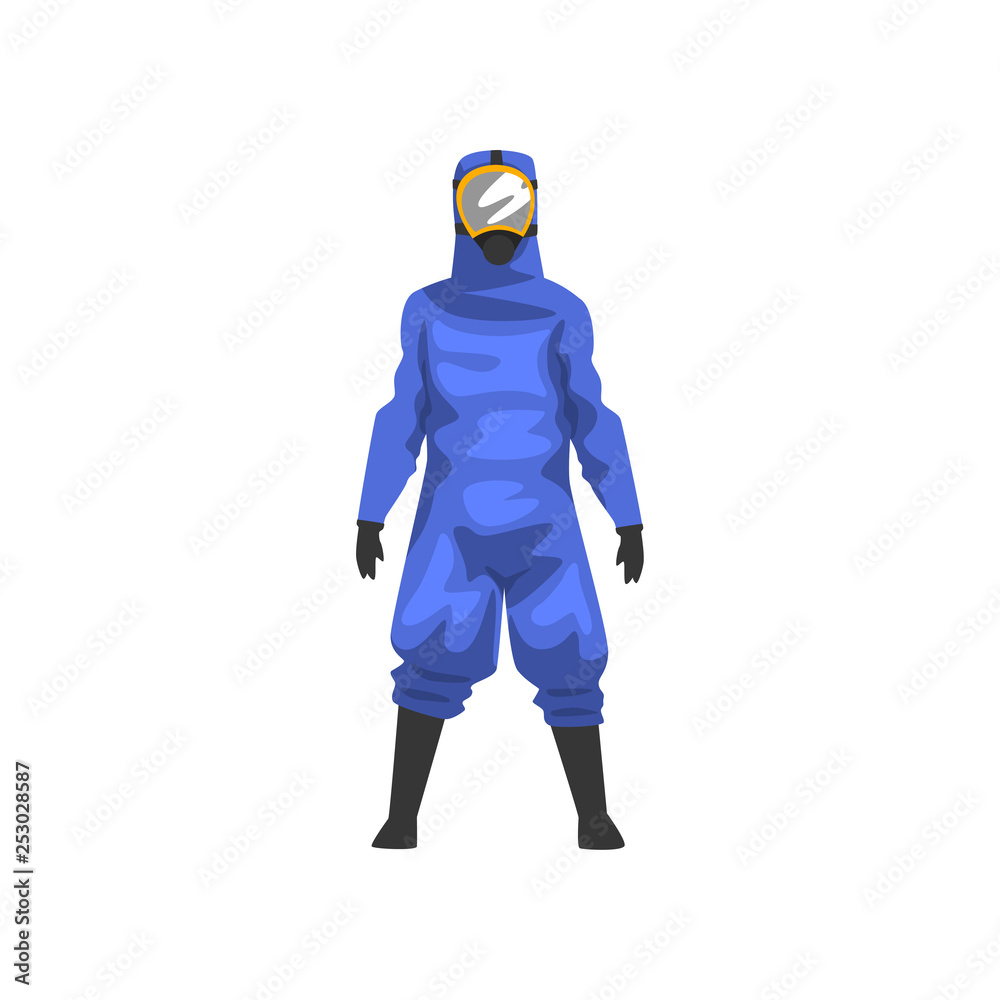 Man in Blue Protective Suit and Helmet, Professional Safety Uniform Vector Illustration Man in Blue Protective Suit and Helmet, Professional Safety Uniform Vector Illustration