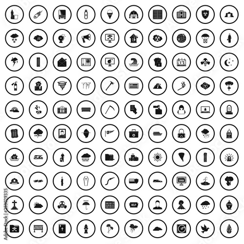 100 natural disasters icons set in simple style for any design vector illustration
