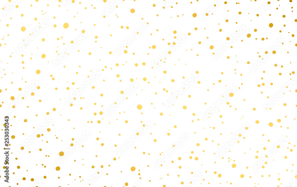 Dynamic dot pattern in gold. Randomly disposed spots. Golden dots background.