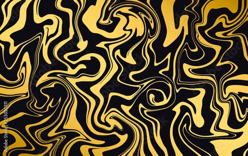 Marble texture. Dynamic liquid pattern in gold. Golden wavy lines. Vector fluid background for your design project.