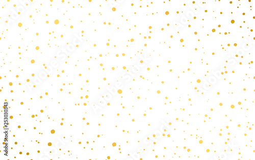 Dynamic dot pattern in gold. Randomly disposed spots. Golden dots background.