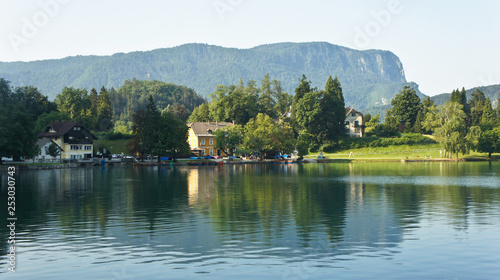 Scenic view of Lake Bled, Julian Alps mountains, sunny day, Bled, Slovenia © Lunnaya