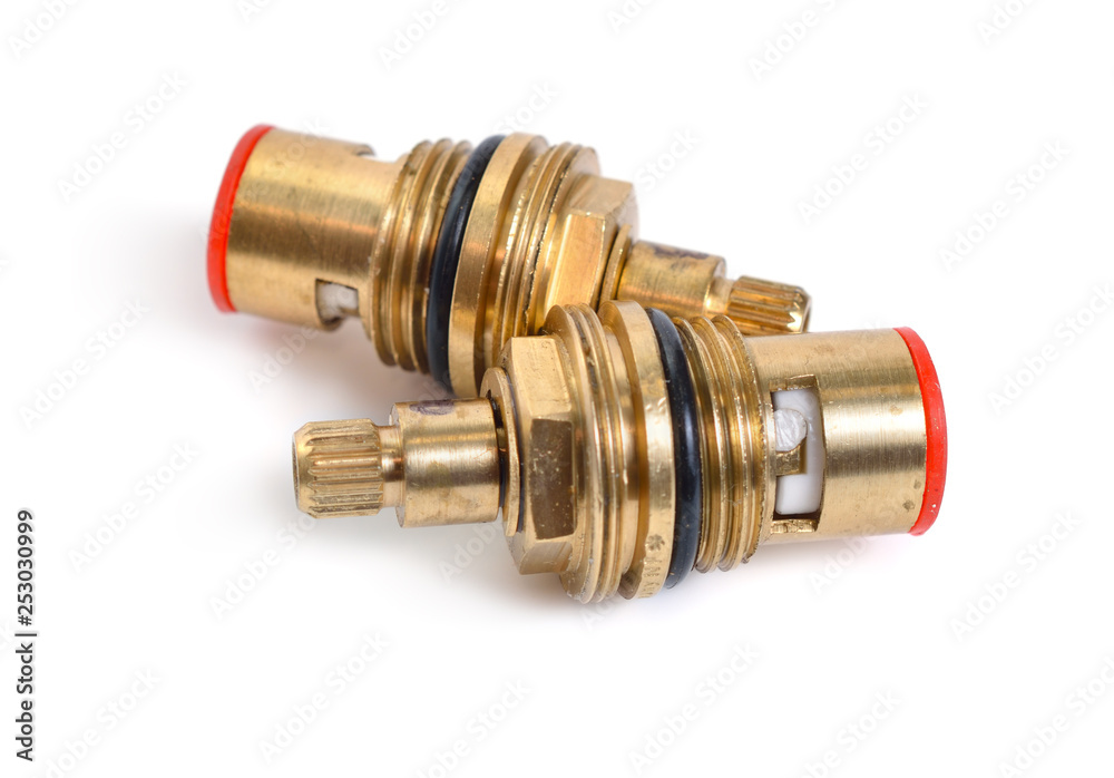 New faucet valve fragment isolated on white background New faucet valve fragment isolated on white background
