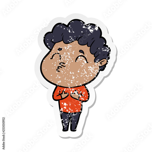 distressed sticker of a cartoon man pouting