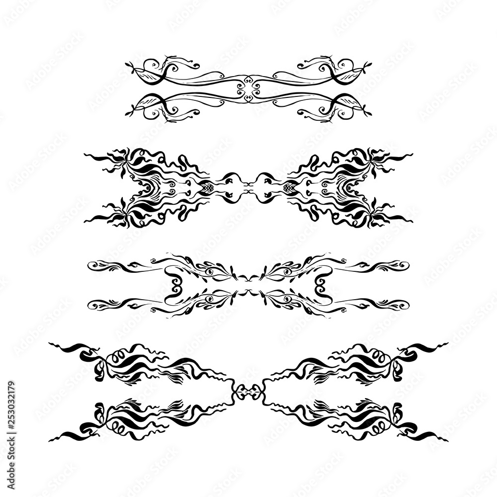 Obraz premium set of decorative text dividers. hand-drawn with ink and brush vector illustration