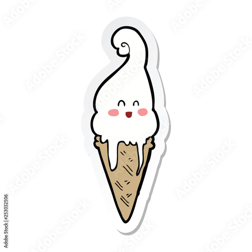 sticker of a cartoon ice cream