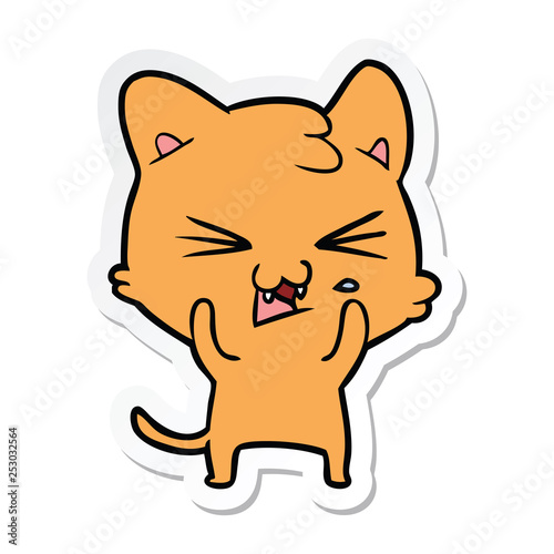 sticker of a cartoon hissing cat