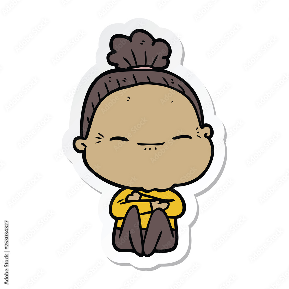 sticker of a cartoon peaceful old woman sticker of a cartoon peaceful old woman