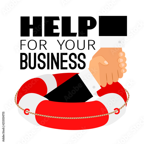 Business life buoy. Businessman survival life sea rescue, financial support and insurance help concept, drowning lifebuoy vector illustration