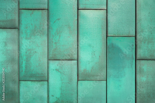 Modern copper folded sheet metal roof texture, Natural way is oxidized copper wall background