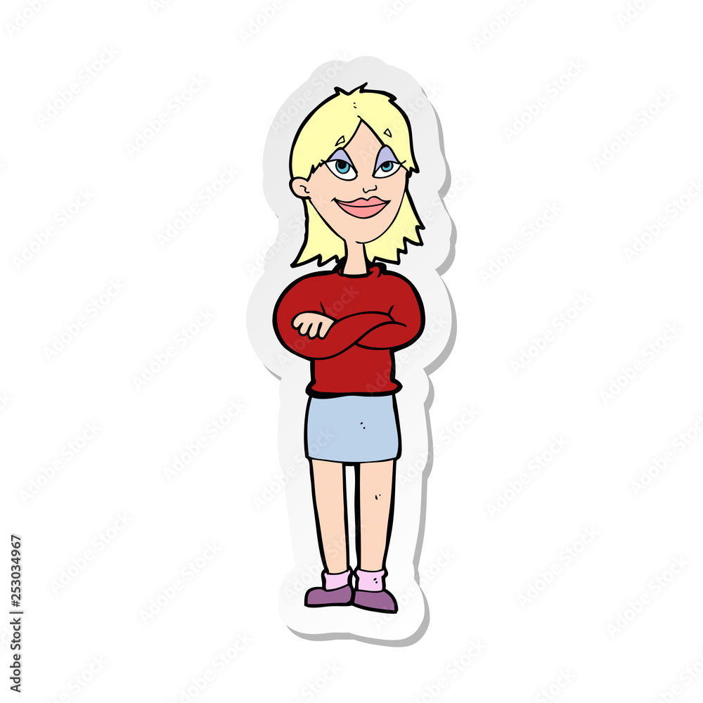 sticker of a cartoon proud woman sticker of a cartoon proud woman