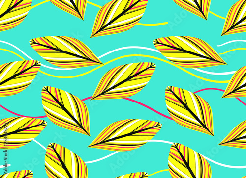floating feathers leaves seamless pattern in pop shades