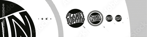 graphic design illustration of the solar system black white