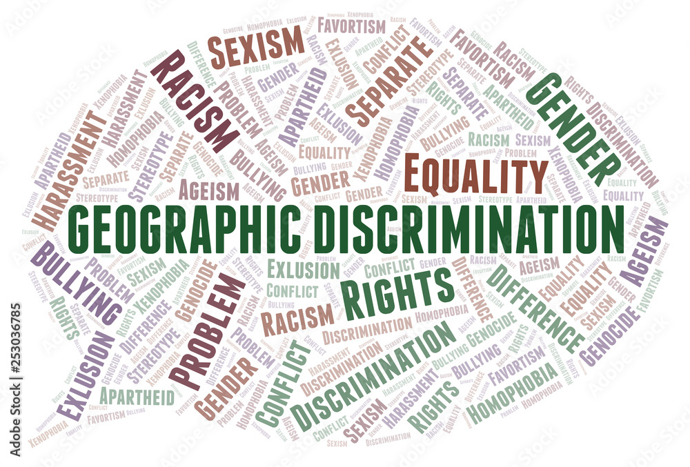 Geographic Discrimination - type of discrimination - word cloud.