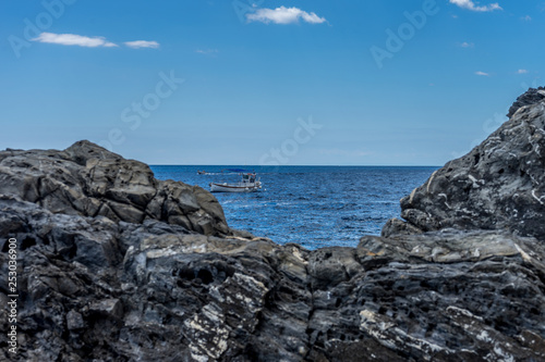 Italy, Cinque Terre, Manarola, a rocky island in the middle of a body of water