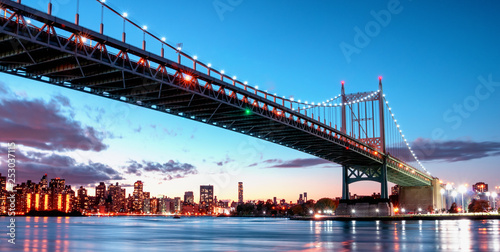 Triborough Bridge at night, in Astoria, Queens, New York. USA