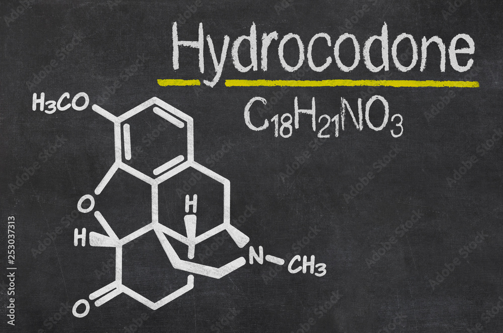 Blackboard with the chemical formula of Hydrocodone Blackboard with the chemical formula of Hydrocodone