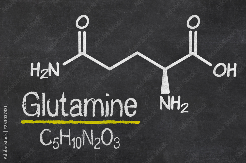 Blackboard with the chemical formula of Glutamine Blackboard with the chemical formula of Glutamine