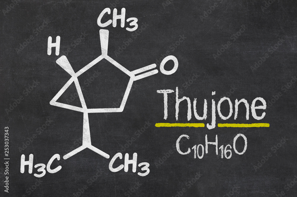 Blackboard with the chemical formula of Thujone Blackboard with the chemical formula of Thujone