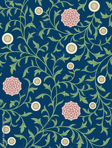 Vintage floral seamless pattern on dark background. Vector illustration.