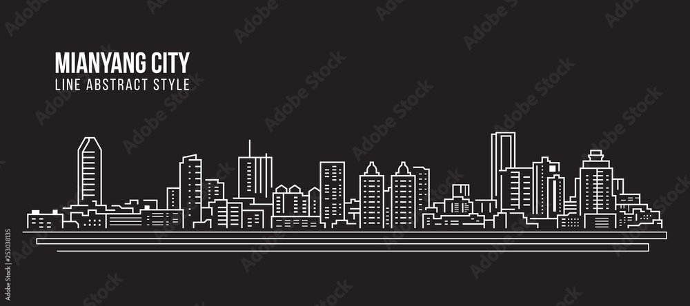 Cityscape Building Line art Vector Illustration design -  Mianyang city