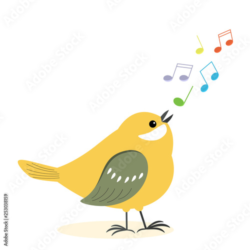 The one bird is singing a melody isolated on a white background.