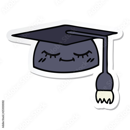 sticker of a cute cartoon graduation hat