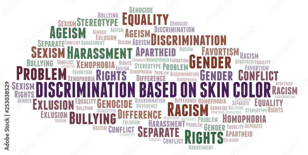 Discrimination Based On Skin Color - type of discrimination - word cloud.