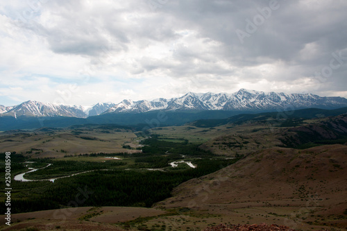 Landscape views of the Kurai valley in the Altai mountains