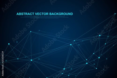 Futuristic abstract vector background blockchain technology. Peer to peer network business concept. Global cryptocurrency blockchain vector banner. Wave flow