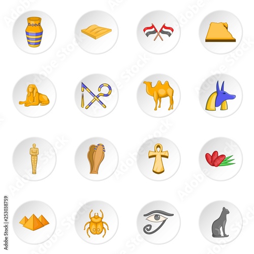 Egypt travel icons set. Cartoon illustration of 16 Egypt travel vector icons for web