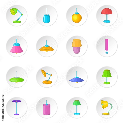 Lamp icons set. Cartoon illustration of 16 lamp vector icons for web