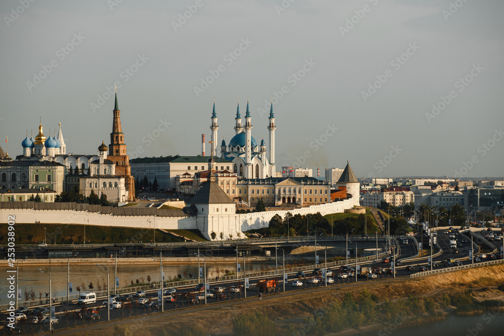 Kazan, Republic Of Tatarstan, Russia. August 29, 2018 - view of the Kazan Kremlin from the Ferris wheel