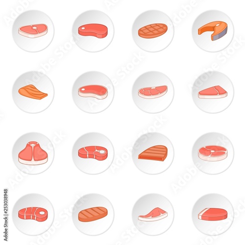 Steak icons set. Cartoon illustration of 16 steaks vector icons for web
