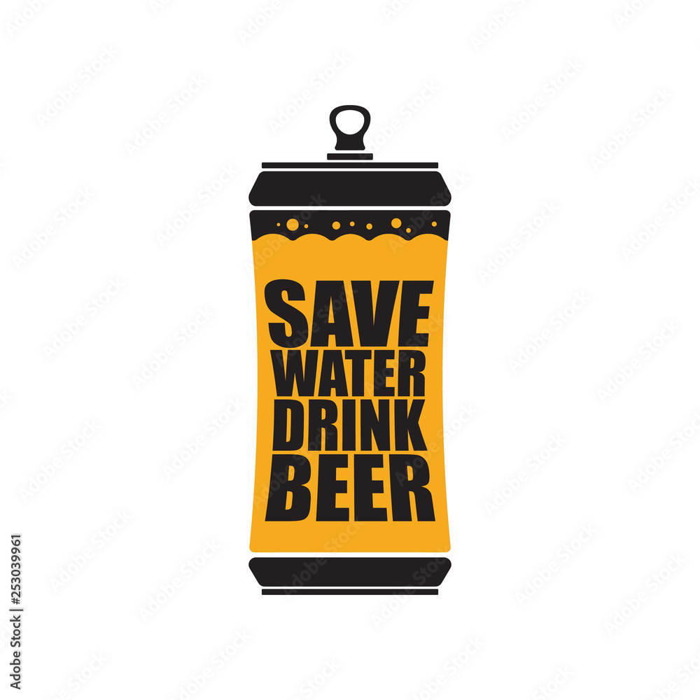 Save water drink beer vector poster design template with beer bottle silhouette. Craft beer logo or label for brewery