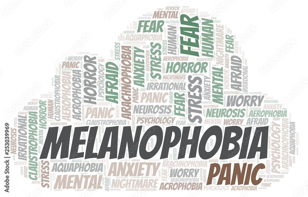 Obraz premium Melanophobia word cloud.