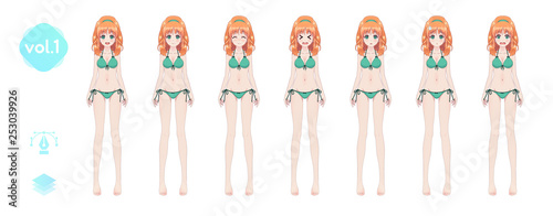 Anime manga girl. In a summer bikini swimsuit