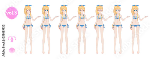 Anime manga girl. In a summer bikini swimsuit