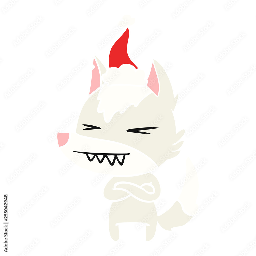 angry wolf flat color illustration of a wearing santa hat angry wolf flat color illustration of a wearing santa hat