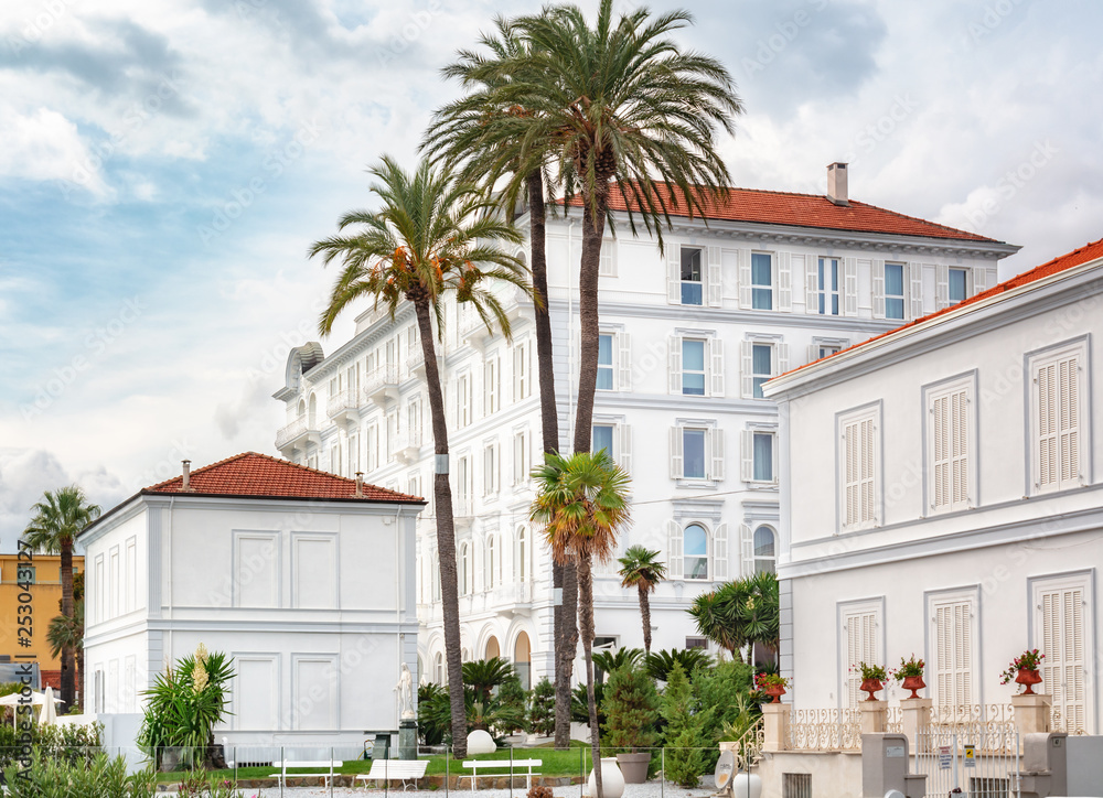 The beautiful white Miramare The Palace hotel in San Remo